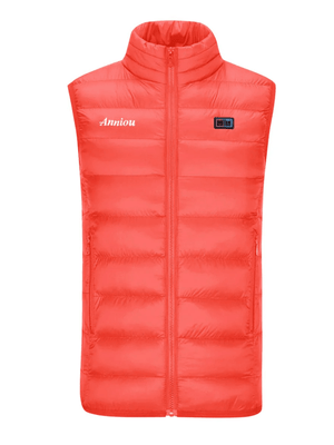 Red Heated puffer vest with 'Anniou' branding 