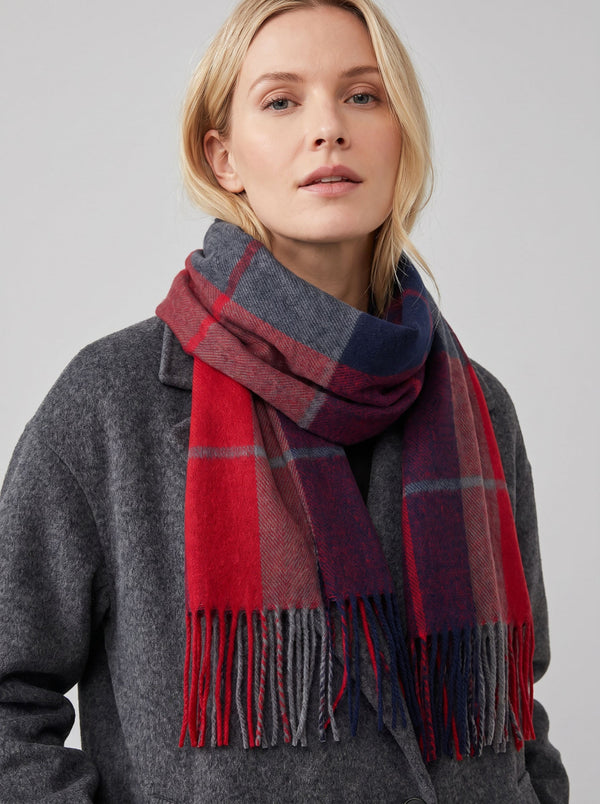 #Red Women Checkered Tassel Scarf