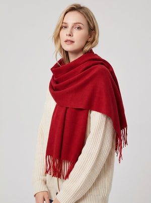 #Red Women Ladies Solid Fringe Scarf