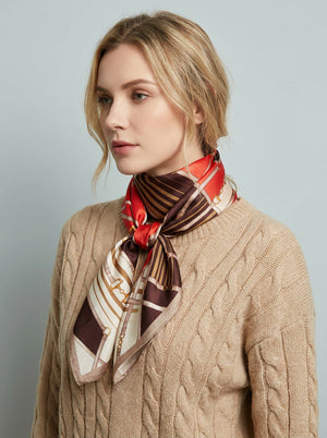 #Red Women Silk Printed Satin Scarf