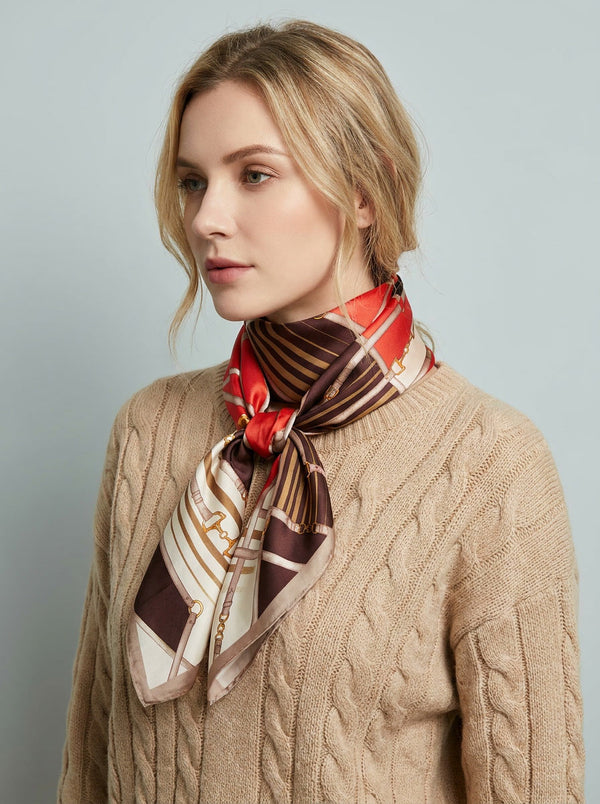 #Red Women Silk Printed Satin Scarf