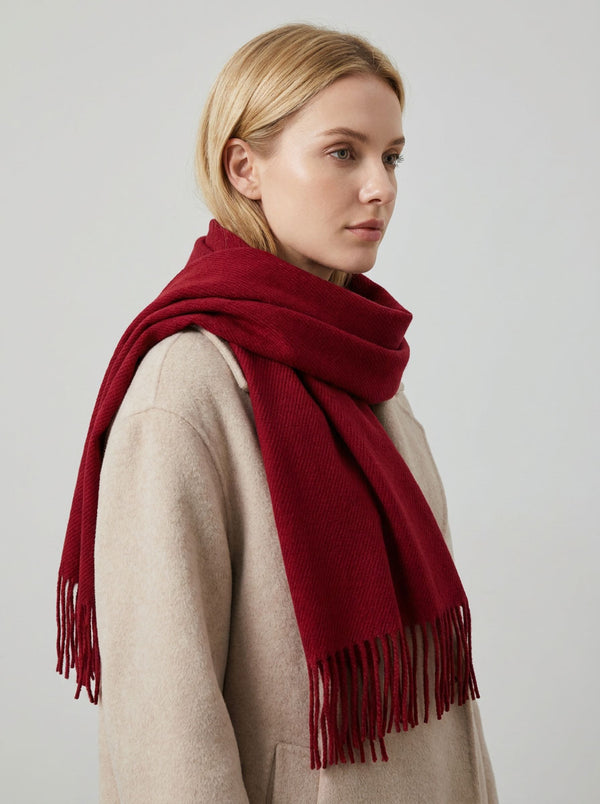 #Red Women Solid Cream Herringbone Woven Scarf