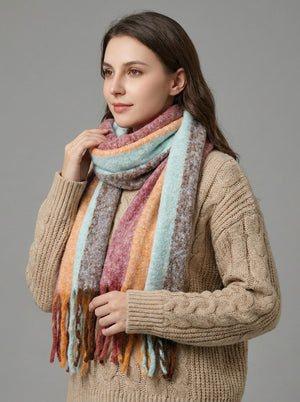 #Rosegold Women Soft Color Block  Fringe Scarf