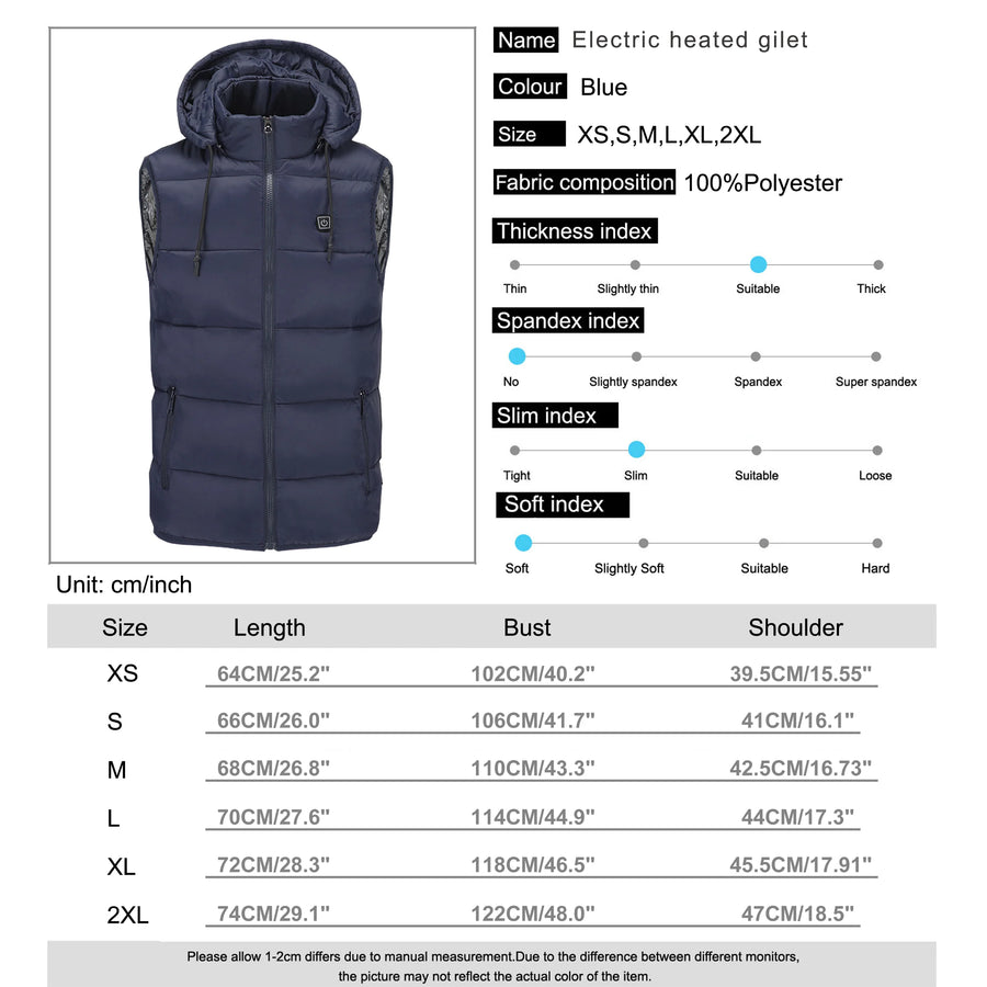 heated hooded puffer vest size guide