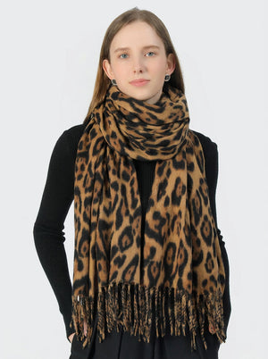 #Sand Women Leopard Print Fringe Scarf