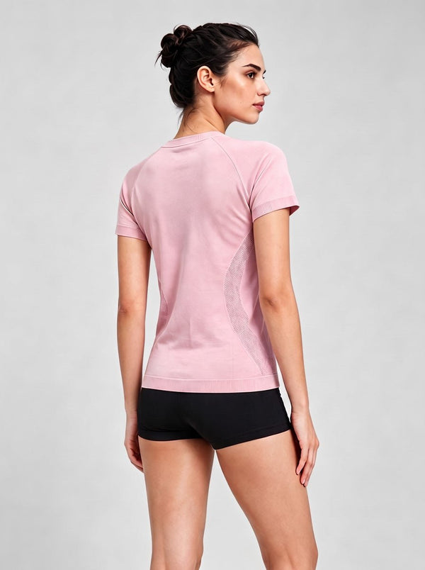#Pink Side View Women Quick Dry Short Sleeve T-shirt