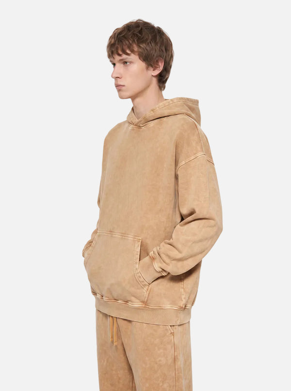 Side view of #Sand Heavyweight Wax Dyed Vintage Hoodie