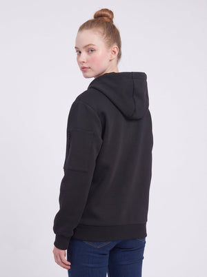 Side view of Womens #Black Full-Zip Heated Hoodie 