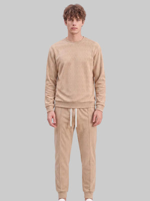 #Khaki Simple and loose-fitting sweatshirt and pants set