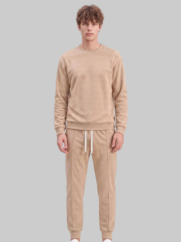 #Khaki Simple and loose-fitting sweatshirt and pants set