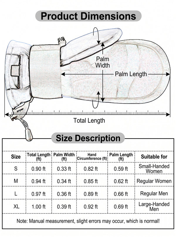 Size information of Wrist Guard Snowboard Gloves
