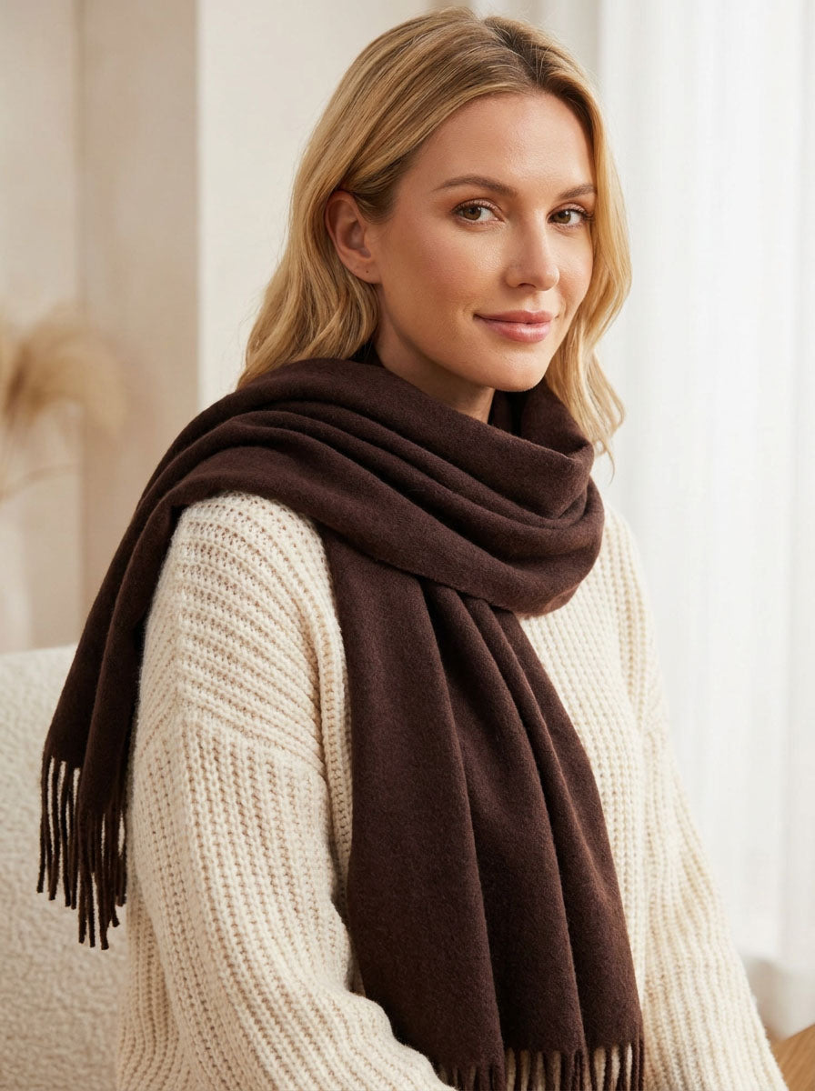 #Darkcoffee Solid Wool Winter Scarf