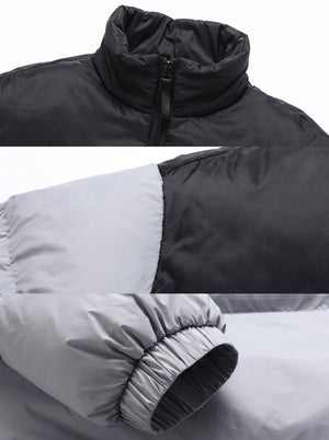 Stand Collar and Cuff details of #Grey Color Block Heated Quilted Jacket