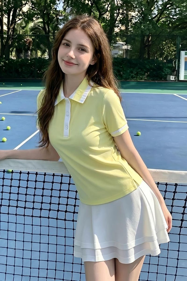 Stretch #Yellow Tennis Polo Shirt 