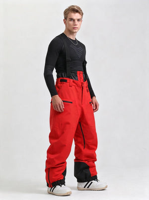 #red Thermal Wind Resistant Men Ski Bib Pants