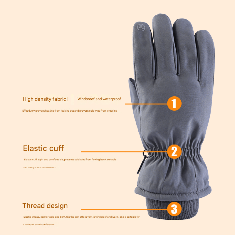 Gray glove with features highlighted on a beige background