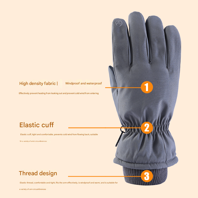 Gray glove with features highlighted on a beige background