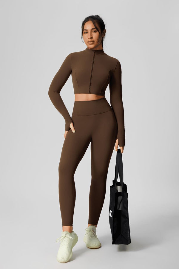 #Brown UPF 50+ Zip-up Yoga Jacket