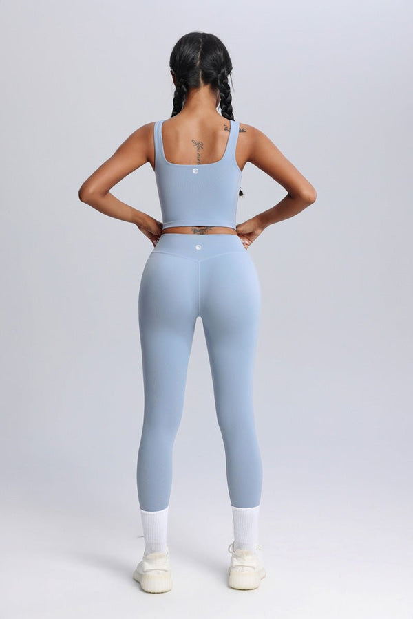 UPF 50+ light #blue yoga leggings and tank top by Anniou