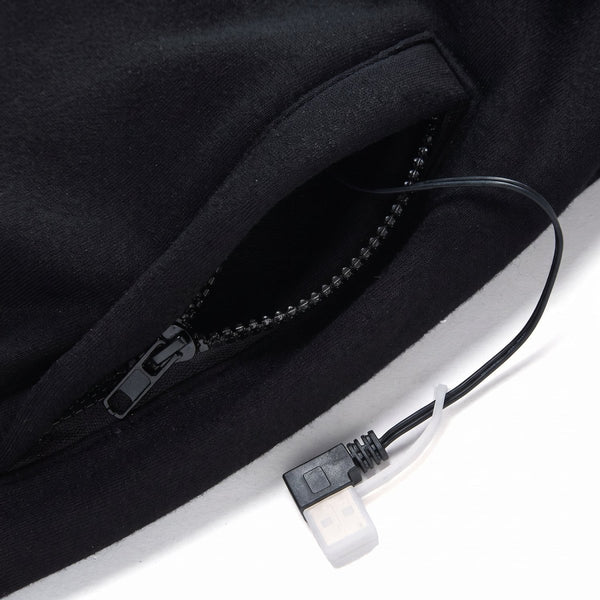 USB port detail of #Black Heated Zip Up Hoodie