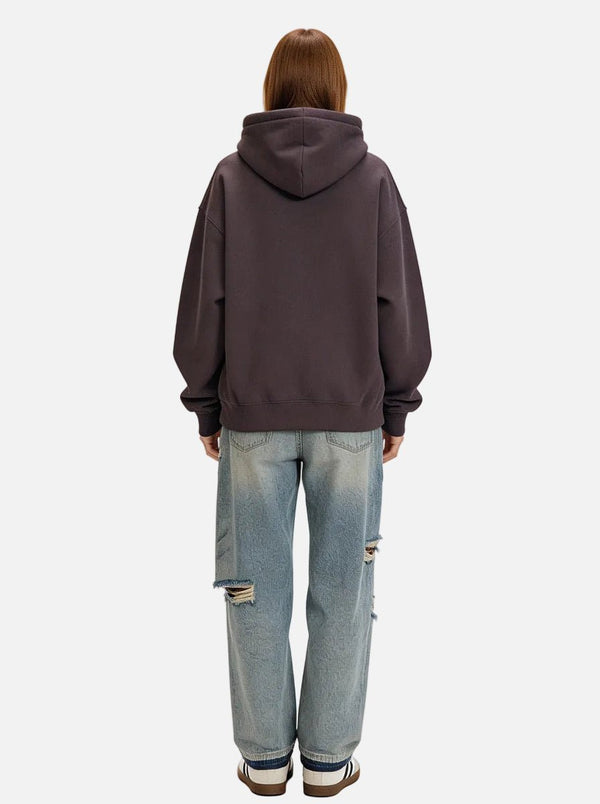 #VolcanicGray Heavyweight Air Layer Hoodie of back view