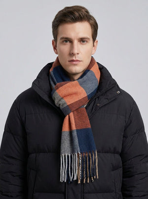 #WatermelonRed Men Plaid Tassel Check Pattern Neck Scarf