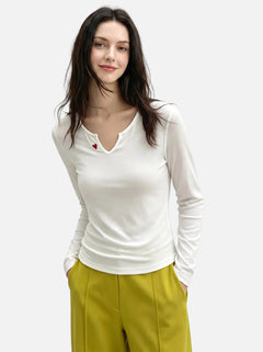 #White Heart Embroidered Long Sleeve Top