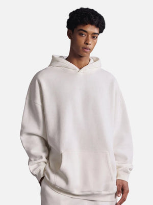 #White Heavyweight Fleece Lined Pullover Hoodie