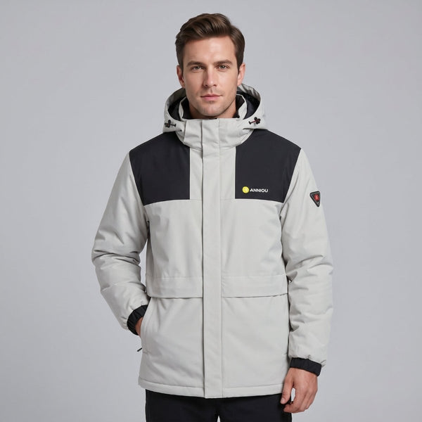 #White Men’s Heated Hooded Softshell Jacket
