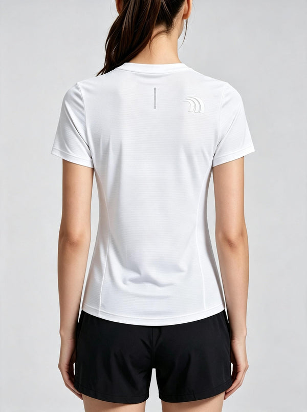 #White Rear of Women's Crew Neck Quick-drying T‑Shirt
