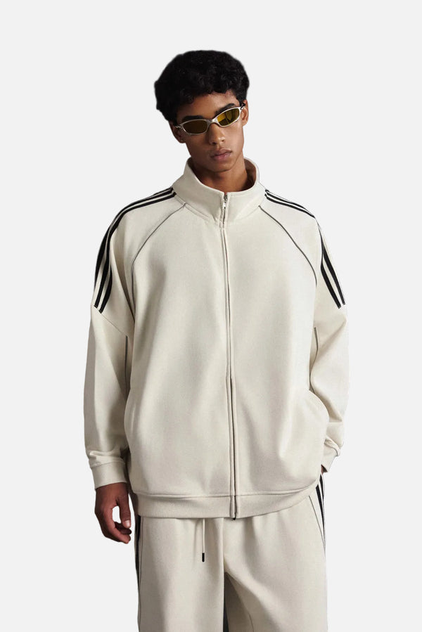 #White Reflective Stripe Raglan Zip Up Jacket