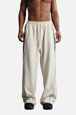 #White Reflective Stripe Straight Leg Sweatpants