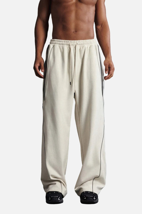 #White Reflective Stripe Straight Leg Sweatpants