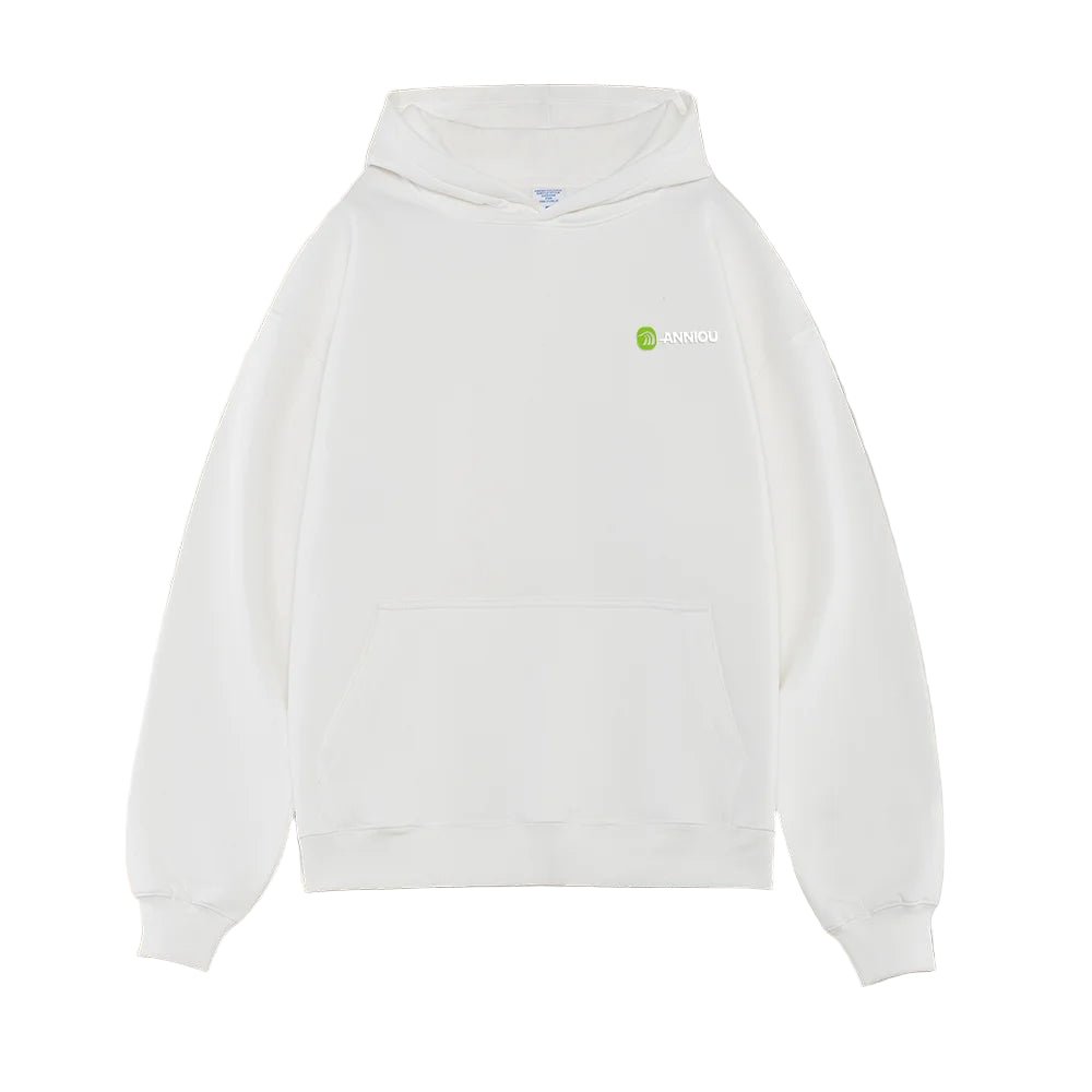 White Thick French Terry Hoodie by Anniou