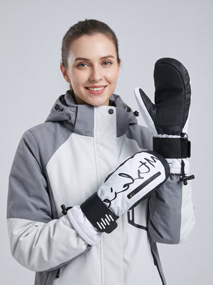 #White Unisex Wrist Guard Snowboard Gloves