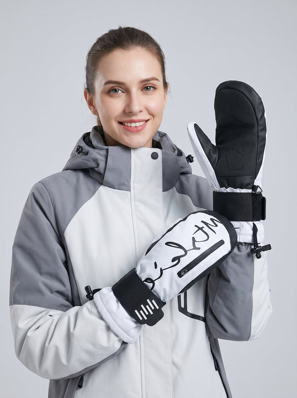 #White Unisex Wrist Guard Snowboard Gloves