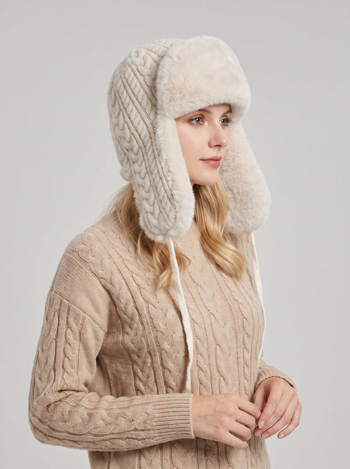 #White Women  Knit Faux Fur Ear Flap Trapper Hat