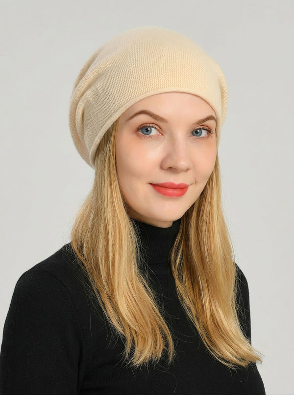 #White Women Slouchy Knitted Beanie Hat