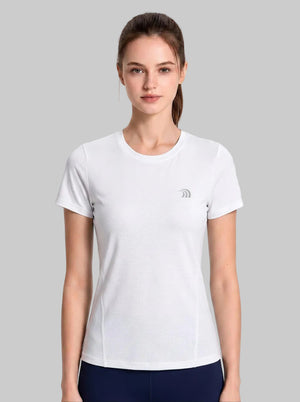 #white Women's Crew Neck Quick-drying T‑Shirt