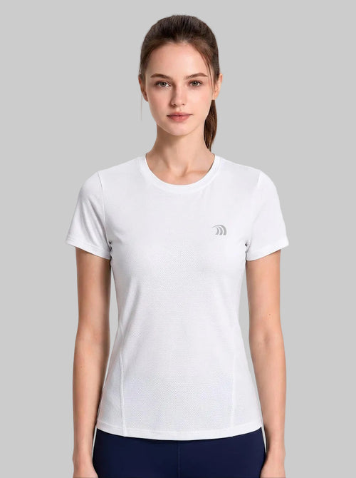 #white Women's Crew Neck Quick-drying T‑Shirt