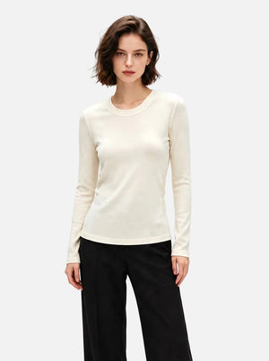 #White Wool Blend Crew Neck Base Layer Top