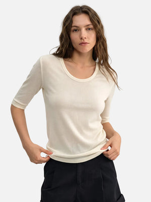 #White Wool Blend Mid Sleeve Base Layer Top