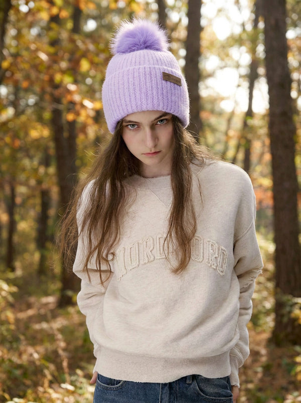 #Purple Women Cashmere Blend Pom Knit Beanie Hat