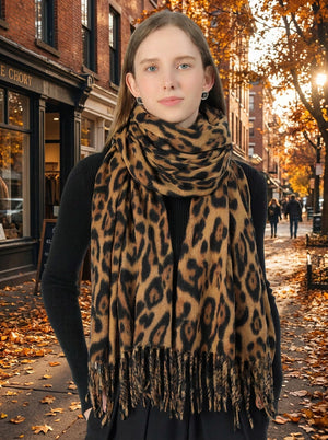 #Sand Women Leopard Print Fringe Scarf