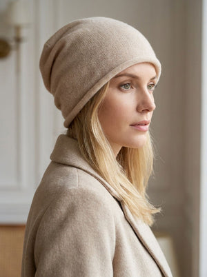 #Beige Women Pure Cashmere Slouchy Beanie Hat