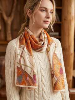 #Orange Women Silk Printed Satin Scarf