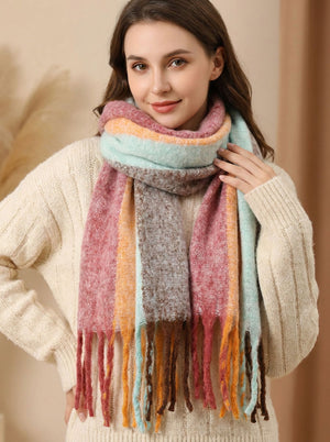 #Rosegold Women Soft Color Block  Fringe Scarf