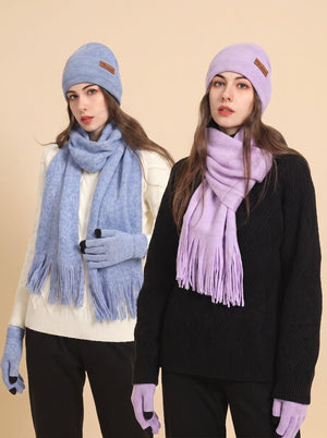 #BlueFoggy Women Soft Knitted Hat Scarf Glove Set