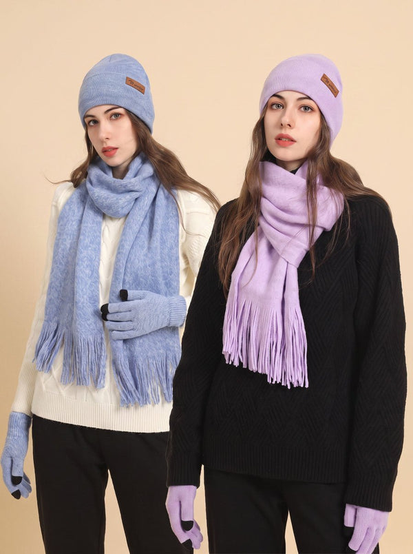 #BlueFoggy Women Soft Knitted Hat Scarf Glove Set