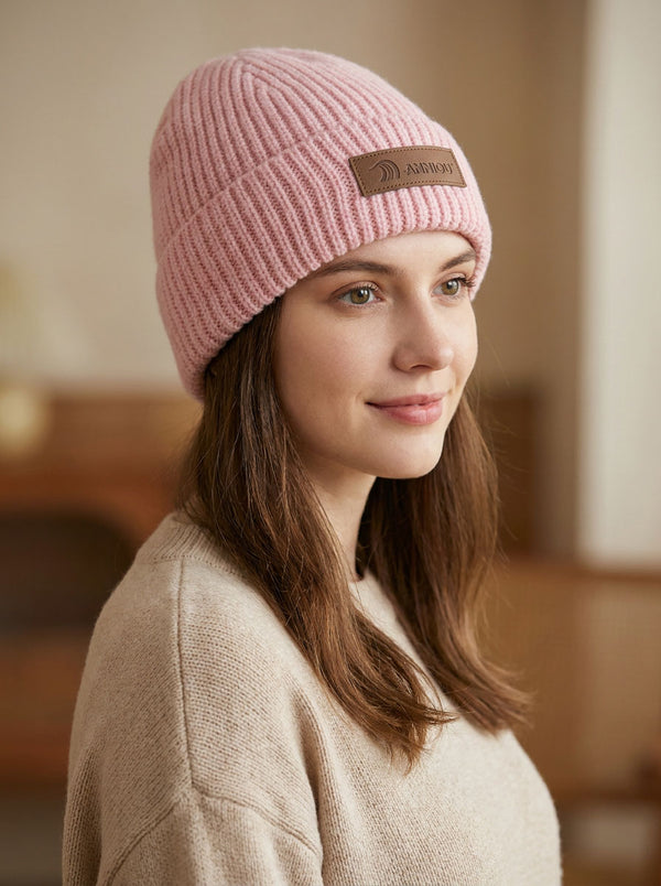 #Pink Women Korean  Ear Flap Knit Beanie Hat